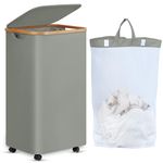 efluky Laundry Basket with Wheels, Rolling Laundry Basket with Lid and Removable Bag, Collapsible Dirty Clothes Basket with Wheels for Laundry Room, Bedroom & Bathroom, 100L (26.4 Gallon) Grey