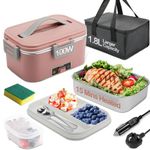 BYbrutek Electric Lunch Box 100W, 1.8L Removable Stainless Steel, 3-in-1 Portable Heated Lunch Box, 12V/24V/220V Insulated Heat Box for Car/Truck/Office/Home, with Insulated Bag and Sponge (Pink)