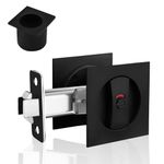 KIDOACOW Black Pocket Door Lock with Edge Pull, Red-Green Indication Privacy Pocket Door Latch for Bed/Bath/Study Room, Recessed Mounting Flush with The Surface, Contemporary Pocket Door Hardware