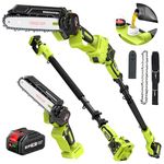 Supstable 2-in-1 Cordless Pole Saw, Mini Chainsaw & Cordless Pole Chainsaw 6 Inch, with Retractable Extension Rod Up to 15 Feet,with 4.0AH Batteries for Tree Trimming