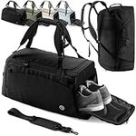 Gym Duffle Sports Bag + Backpack Function, Shoe Compartment, Toiletry Pocket: 40L Travel Fitness Holdall Men/Women + Shoulder Strap, Swimming Football Basketball Tennis Luggage Weekender Rucksack