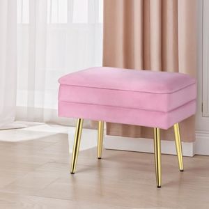 Artiss Ottoman Storage Foot Stool Bench Velvet Stripe Foot Rest Padded Seat Pink