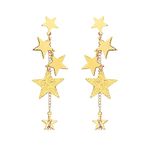 Star Dangle Earrings, 18K Gold Long Tassel Dangle Earrings Star Pendant Drop Earrings Meteor Star Earrings Statement Jewelry for Women Girls Christmas Birthday Party Valentines Day