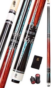 Collapsar CXT010 Pool Cue with Soft Case,Black with Cream Points and Turquoise,Wrapless Handle 58Inch Professional Pool Stick (Cocobolo Handle, 20 Ounce)