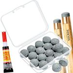 Billiard Pool Cue Tips - Pool Cue Stick Tips Replacement Kit for Billiard Pool Cues Head Repair Snooker and Stick, Cue Tips with Storage Box and Glue 13mm Gray - SOLROS
