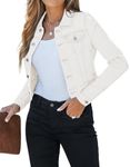 luvamia Womens Fashion Long Sleeve Button Down Stretchy Jean Jacket Women Denim Jacket Womens Cropped Jacket Womens Jackets Trendy Womens Summer Clothes Ivory White Size Medium Fits Size 8 / Size 10