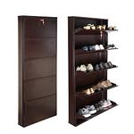 Laxmi KAPAT 5 Door Metal Wall Mounted Shoe Rack | Steel Shoe and Chappal Stand Organizer (H - 67" Inch x W - 28" Inch x D - 6" Inches, Brown Color)