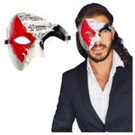 Luxury Mask Men's Phantom of The Opera Half Face Masquerade Mask Vintage Design, Red/Silver Musical, One Size