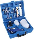 LSLANSOON 2Pcs Set HVLP Air Gravity Spray Gun Kit, 0.8mm & 1.4mm Nozzle Auto Gravity Feed Painting Tool Set with Locking Air Pressure Regulator Gauge, Wrench, Brush, LY-1014