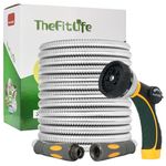 TheFitLife Flexible Metal Garden Hose - Lightweight Stainless Steel Water Hose with Solid Fittings and Sprayer Nozzle - Leak Proof Kink Free, Anti-rust, Large Diameter, Durable and Easy Storage (100FT)