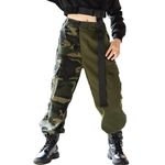 Rolanko Girls Camo Cargo Jogger Pants with Pocket, Kid Hip Hop Street Dance Camouflage Cargo Pants for Girl 4-14 Years