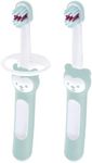 MAM Baby's Brush Pack of 2, Baby Toothbrushes With Safety Shields, Ideal for Teaching Dental Hygiene to Infants, Toothbrush for Babies, Suitable From Birth, Blue (Designs May Vary)