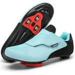 Unisex Cycling Shoes Compatible with Peloton Shoes Indoor Road Bike Riding Shoes for Men and Women Pre-Installed with Delta Cleats Clip Outdoor Pedal, Light Blue, 10 Women/8 Men