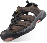 GRITION Mens Hiking Sandals Closed Toe Walking Sandals Hook and Loop Mesh & PU Upper Adjustable Heel Strap for Sports and Outdoors Trekking Summer Beach (10.5 UK / 29.2 CM, Reddish Brown)