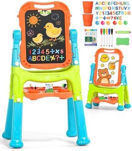 Lehoo Castle Easel for Kids, 4 in 1 Double Sided Kids Art Easel with Magnetic White Board & Chalk Board, Adjustable Standing Toddler Easel with Drawing & Writing Accessories - Gift for Boys and Girls