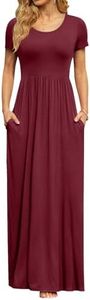 DB MOON Women's Short Sleeve Maxi Dresses Casual Empire Waist Long Dress with Pockets, Burgundy, Medium