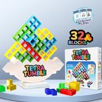 Tygatec 32 Pcs The Original Tetra Tower Stacking Blocks Balance Game, Family Board Games for Kids & Adults-Balancing Stacking Toys Building Blocks for Parties, Travel Multi-Colored