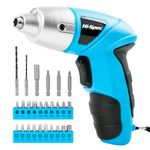 Hi-Spec 27 Piece Blue 3.6V Electric Cordless Power Screwdriver & Bit Set. Lightweight & Easy to Use Rechargeable Battery Screwdriving for The Home & Office