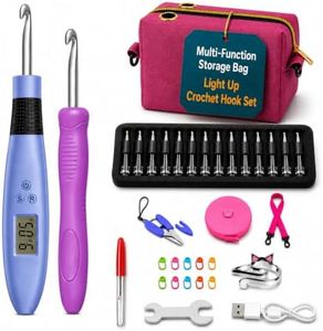 BZVV Light Up Crochet Hook Set with Counter, Shoulder Bag and 22 Heads