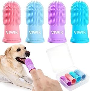 VIWIK 4Pack Dog Toothbrush Dog Tooth Brushing Kit, Cat Finger Toothbrush for Dogs Small Breed, Medium Large Dogs, Puppy Toothbrush for Dog Teeth Cleaning & Dental Care, Pet Finger Toothbrush Kit