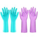 Elgood Reusable Dishwashing Cleaning Gloves with Latex Free, Cotton Lining,Vinyl Kitchen Gloves 2 Pairs (Purple+Blue, Medium)