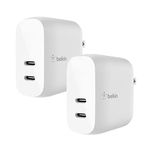 Belkin 40W Dual Port USB-C Wall Charger, USB Type C Charger Fast Charging for iPhone 15, 15 Plus, 15 Pro, 15 Pro Max, 14, 14 Pro, 14 Pro Max, iPhone 13 Series, Galaxy S23, iPad, AirPods & More, 2-Pack