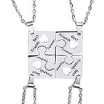 MiaLover Pack of 4 Best Friends Necklaces, Best Friends Forever, Stainless Steel Puzzle Promise Keyring, BFF Jewellery Gifts for Women, Teen Girls, Stainless Steel, No Gemstone