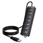 USB HUB,VEMONT 7 Port USB 3.0 Hub with Individual On/Off Switches and Lights, USB Splitter hub with 4ft/1.2m USB HUB Long Cable, USB Extension for Laptop and PC Computer