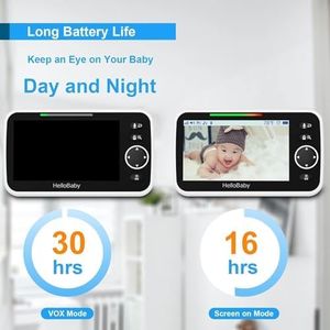 HelloBaby 5'' Video Baby Monitor with Camera – Night Vision, Two-Way Audio