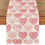 Artoid Mode Golden Pink Love Valentine's Day Table Runner, Seasonal Anniversary Kitchen Dining Table Decoration for Home Party 13x108 Inch