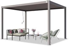 PRIMEYARD Pergola 3x4 m aluminium posts with louvered steel roof grey canopy