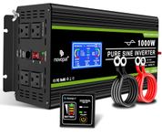 Novopal Power Inverter Pure Sine Wave-1000 Watt 12V DC to 110V/120V AC Converter- 4 AC Outlets Car Inverter with 1 USB Port-16.4 feet Remote Control,Two Cooling Fans and LCD Display