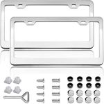 Flamax Mirror Polished Stainless Steel License Plate Frame Metal License Plate Cover License Plate Holder 2 PCS, Gloss Silver License Plate Frames with Chrome Screw Caps & 2 Holes, Rust-Proof