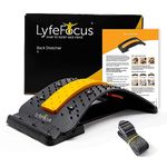 LyfeFocus Back Stretcher & Acupressure Massager for Back & Neck Pain - Comfortable Adjustable Spine Stretcher Posture Corrector - Spine Board Lumbar Support - Magnetic Therapy & Chair Strap (Orange)