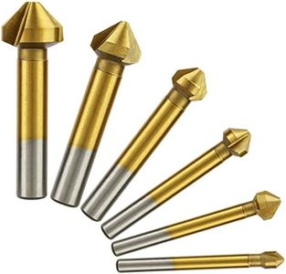 Tonsiki 6 PCS 90 Degree 3 Flute HSS Countersink Cutter Titanium Nitride Coated Chamfer Cutter End Mill Drill Bits Cutting Tool Set