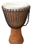 13" Genuine African Djembe Drum - 13" head (33cm head, 65cm height) with 3 free small instruments worth £35