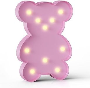 Ganrami Pink Bear Decor, Battery Powered Bear Night Light for Kids, Pink Party Decorations, Baby Night Light for Bedroom, Toddler Night Lights, Pink Kids Room Decor for Bedroom