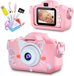 Kids Selfie Camera, Birthday Gifts for Boys Girls Age 3-9, HD Digital Video Cameras for Toddler Children Toy for 3 4 5 6 7 8 Year Old Boy with 32GB SD Card Pink