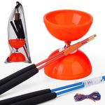 Diabolo Pro Triple Bearing Chinese Yoyo Medium 5” Orange Chinese Yoyo Diabolo Toy, Big Yoyo Diabolo with 2 Pair Carbon Sticks, 2 Extra Strings, 1 Drawstring Bag