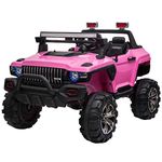 Aosom 2-Seater Kids Ride On Cars, 12V Remote Control Police Truck Electric Car for Kids with Full LED Lights, MP3 (Pink)