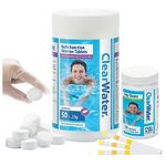 Clearwater Chlorine Pool Cleaning Kit - Clear Water CH0019 1kg Multifunction 4in1 Chlorine Tablets & CH0043 Dip Test 50 Strips Pool Chlorine with Topline Card for Swimming Pool, Hot Tub