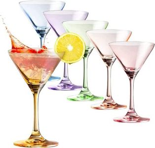 Martini Glasses Set of 6 | 8oz | Crystal Luxury Martini Glass - Elegant Colors - Premium Hand-Blown | Art Deco Cocktail Colored Coupes For Manhattan, Cosmopolitan, Sidecar, Speakeasy - Stemmed Goblets