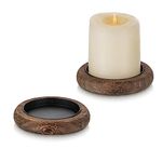 Romadedi Wood Candle Holder Farmhouse Decor - Pillar Candle Holders for Table Centerpiece Small Tray Riser Set of 2 Round Wooden Plate Pedestal Stand for Coffee Table Home Living Room, Brown