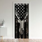 Wild Animal Hunting Farm Door Doorway Curtain,Deer Antlers Grey Camouflage Blackout Curtain,Camo American Flag Branches Leaves Stars Stripes Door Drape for Partition Privacy Shading Decor,52"W X 80"L