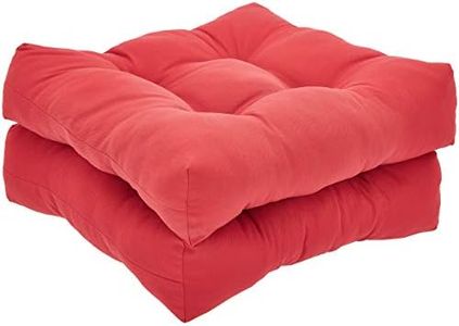 Amazon Basics Tufted Outdoor Seat Patio Cushion, 19 x 19 x 5 Inches, Red - Pack of 2