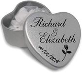 100 Luxury Personalised Heart Shaped Wedding Favours makes the Perfect Party Gift Memento Keepsake. Tins are filled with Mints, Chocolates, or Sweets. (100)