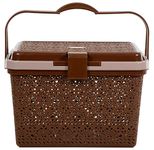 Nayasa Flower Picnic Basket | Plastic Multipurpose Basket with Lid | Sleek & Durable Organizer Basket with Lid | Ideal for Outdoors | Strong & Sturdy Handle | Dark Brown