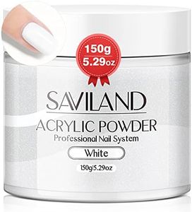 Saviland White Acrylic Nail Powder 5.29OZ/150g Acrylic Powder Large Capacity Professional Nail Art 3D Flowers Carving Nail Extension French Manicure DIY at Home No Nail Lamp Needed