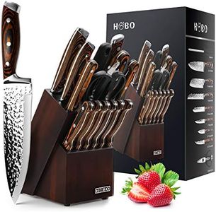 15-Piece Japanese Chef Knife Set with Sharpener, Block Wooden, HOBO Japan High Carbon Stainless Steel Boxed Kitchen Knife, Color Wooden Handle