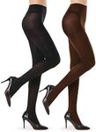 2 Pairs Semi Opaque Tights for Women - 40D Microfiber Control Top Pantyhose (S,Black & Brown)